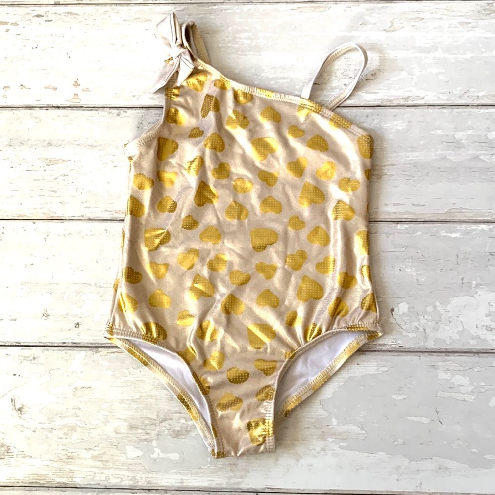 Girls 3T Swimsuit One Piece Baby Buns Brand Size 3 Gold Hearts Toddler Swim